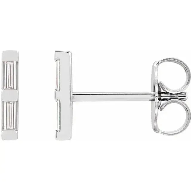4 baguette lab diamond bar earrings in 14K white gold