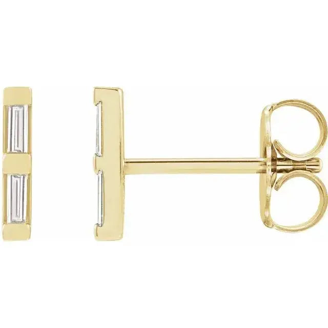 4 baguette lab diamond bar earrings in 14K yellow gold