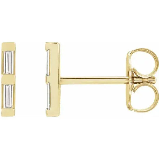 Baguette diamond bar earrings in 14K gold