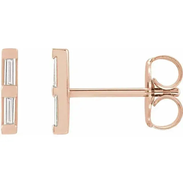 4 baguette lab diamond bar earrings in 14K rose gold