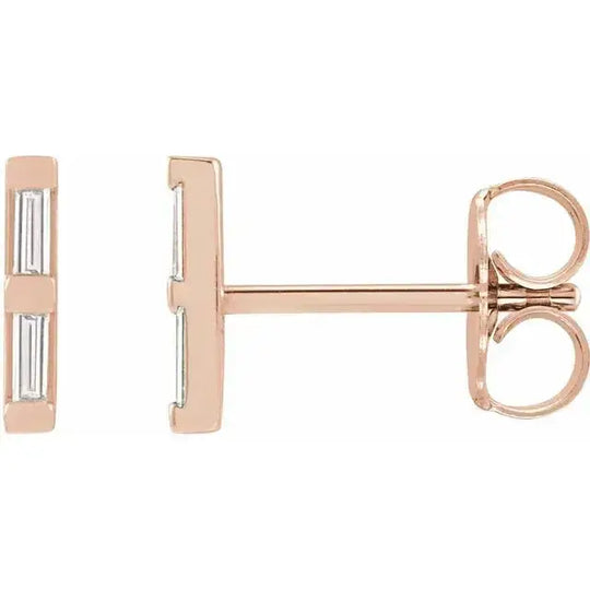 Minimalist baguette diamond earrings in 14K gold