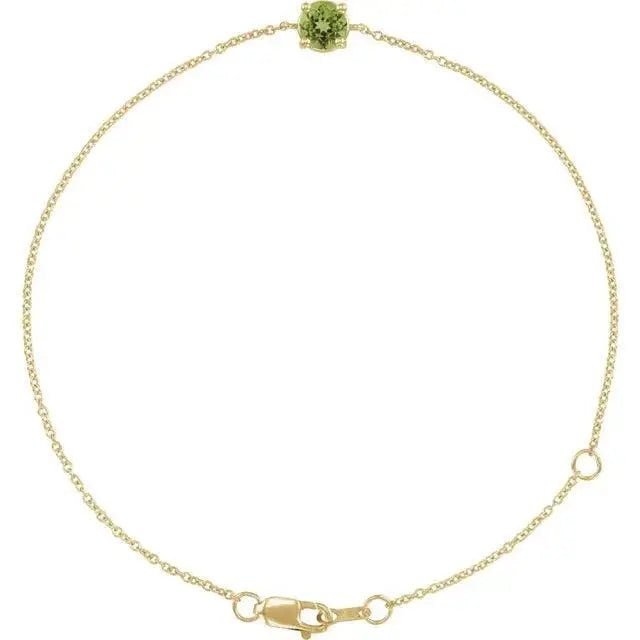 Birthstone bracelet with natural peridot in solid gold