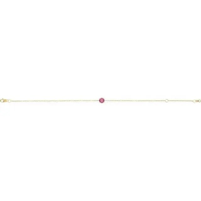 Handcrafted pink tourmaline bracelet with a sleek 7-inch chain