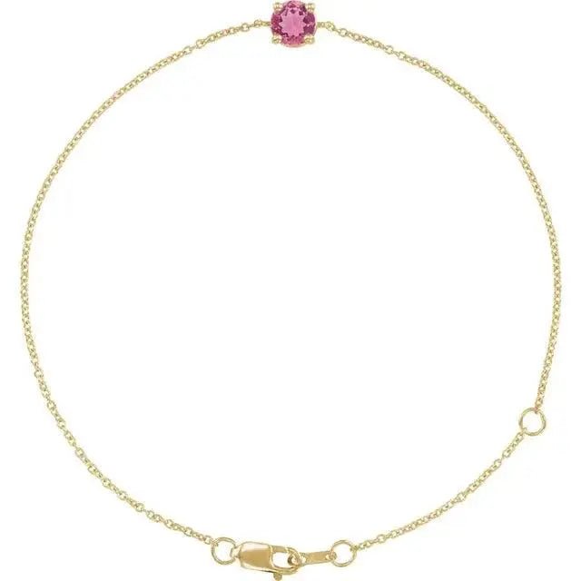 Birthstone bracelet with natural pink tourmaline in solid gold