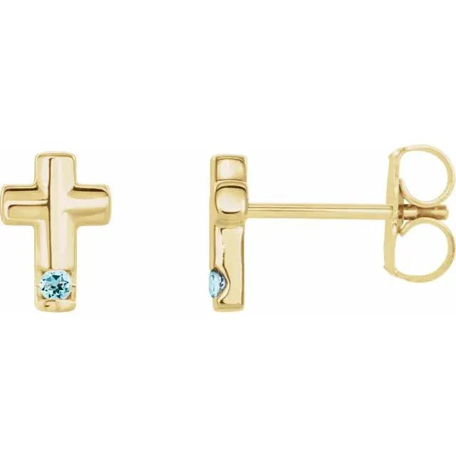 Personalized 5 mm Iris birthstone stud earrings in 14K gold, handcrafted in NYC.