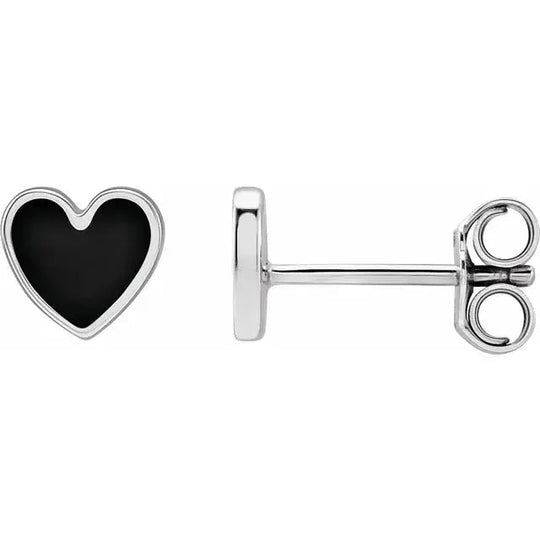 Stylish gold earrings with bold black hearts