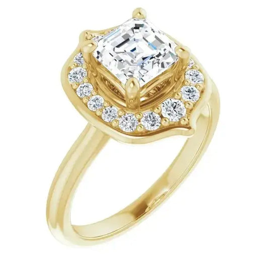 Romantic engagement ring with Asscher-cut diamond centerpiece