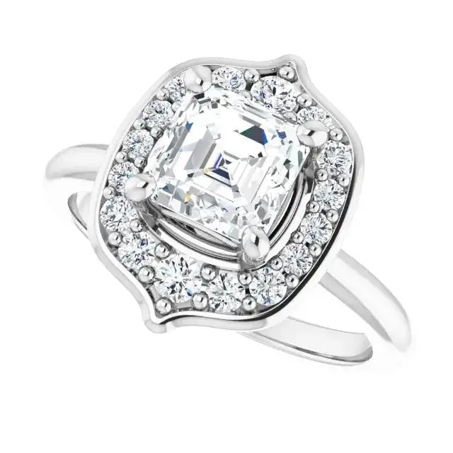 Elegant floral engagement ring with Asscher-cut diamond