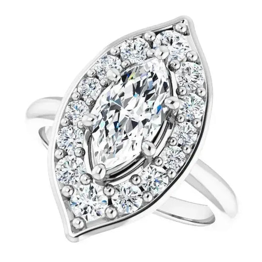 Elegant floral engagement ring with marquise-shaped diamond