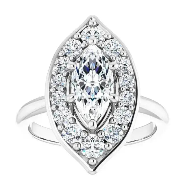 Marquise diamond blooming flower engagement ring