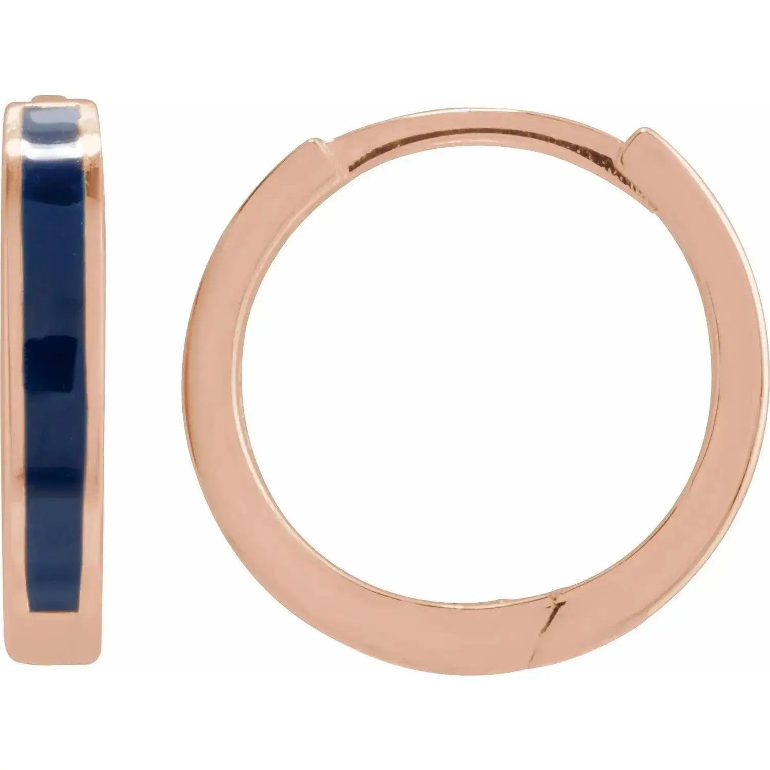 Blue enamel hoop earrings in 14K rose gold, featuring a vibrant enamel accent. A stylish and contemporary jewelry accessory.