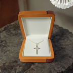 Luxury jewelry presentation box for diamond cross pendant by Dimitrios Creations
