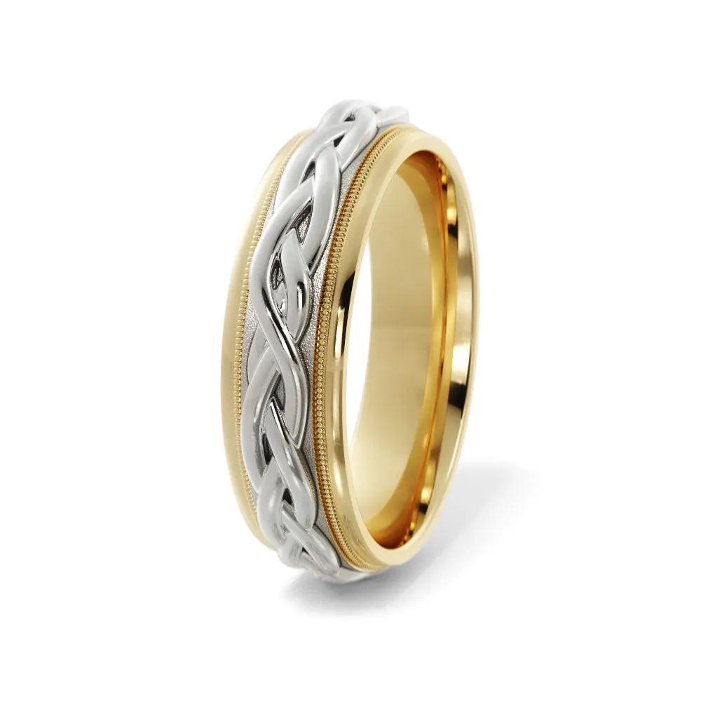 Two-tone braided wedding band for men in yellow and white gold