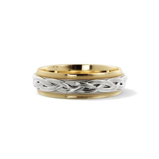 Men’s 6mm braided wedding ring in yellow and white gold