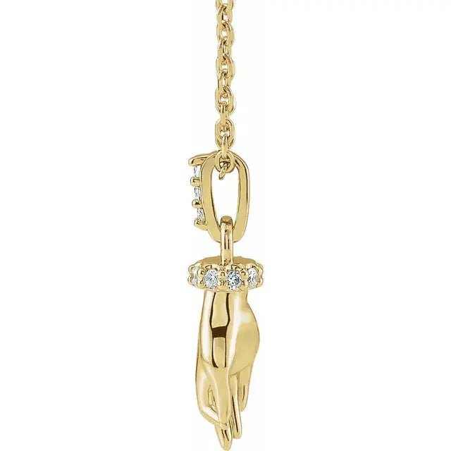 Spiritual gold necklace with Buddha hand pendant and diamond