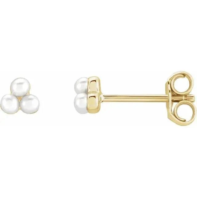 14K gold pearl cluster earrings with natural white pearls