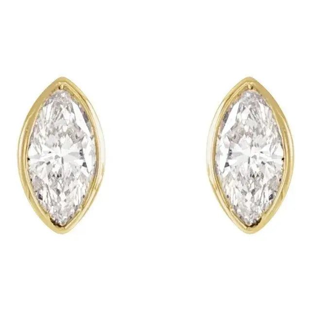 Elegant marquise-cut diamond earrings in 14K gold bezel setting