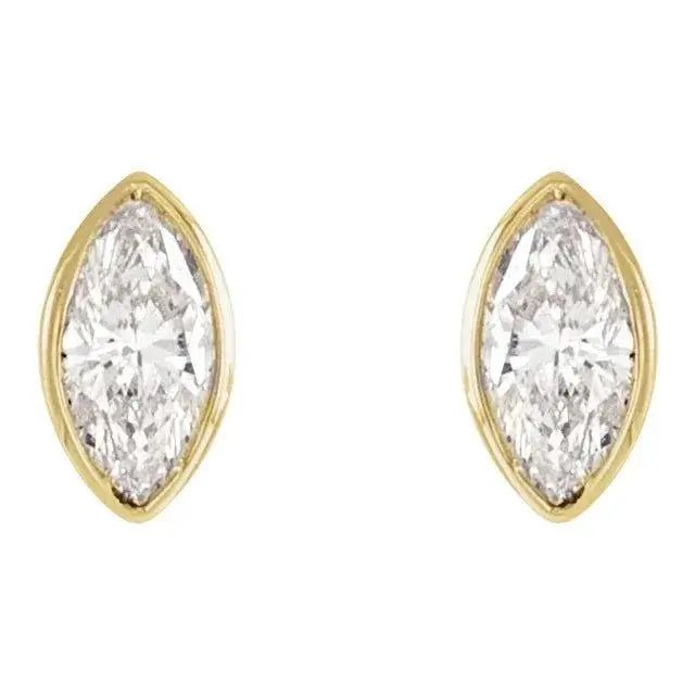 Elegant marquise-cut diamond earrings in 14K gold bezel setting