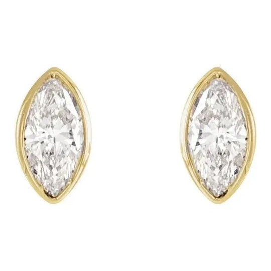 Elegant marquise-cut diamond earrings in 14K gold bezel setting