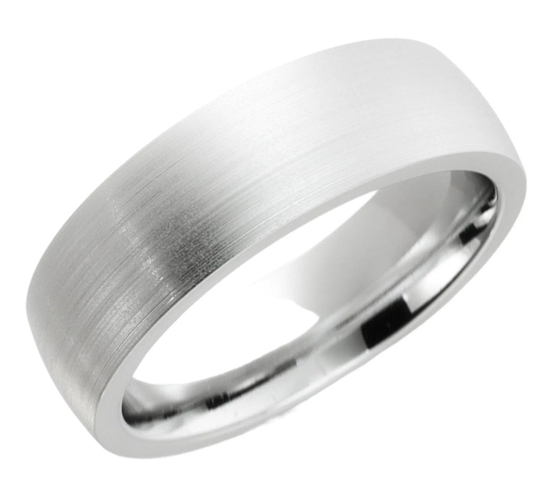 6mm satin finish lightweight platinum wedding band – timeless design for men and women.