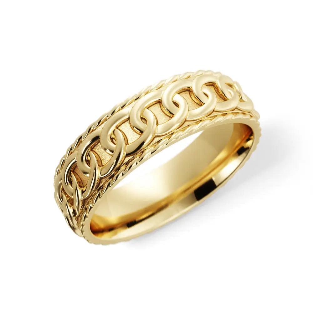 Chain link wedding ring for men in 14K yellow gold 6mm