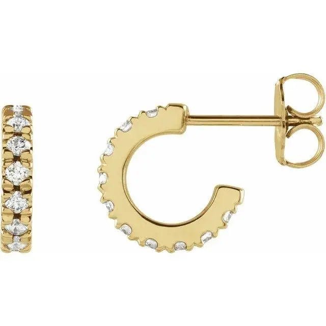 Classic hoop earrings set with VS lab-grown diamonds in 14K gold, 20 mm diameter, handcrafted in NYC.