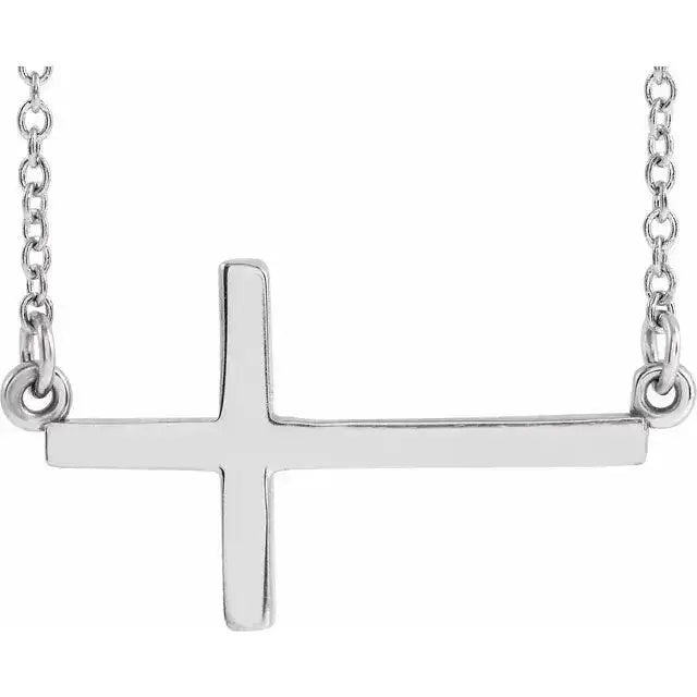 Classic Sideways Cross Necklace in 14K white gold, blending contemporary style with faith symbolism. A sleek and meaningful jewelry accessory.