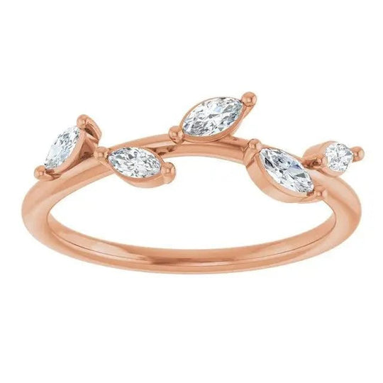 Elegant 14K Rose Gold Diamond Leaf Ring displayed in a luxury jewelry box.