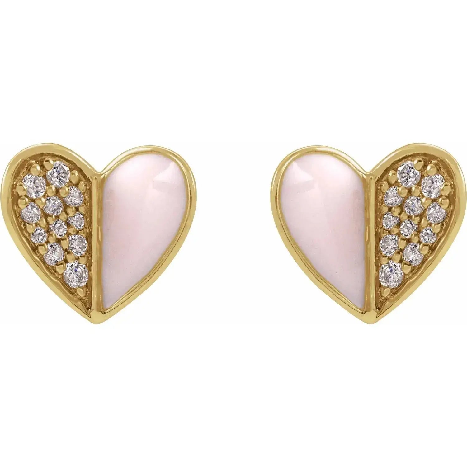 Diamond pink enamel heart earrings in 14K gold