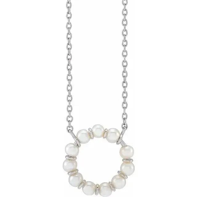 14K gold white pearl circle pendant necklace with freshwater pearl