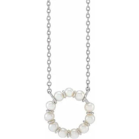 14K gold white pearl circle pendant necklace with freshwater pearl