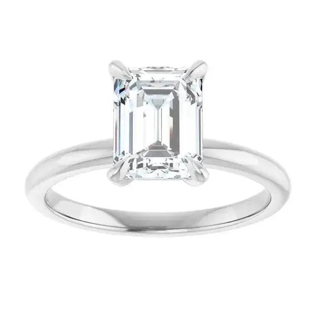 Handcrafted emerald-cut engagement ring profile by Dimitrios Creations