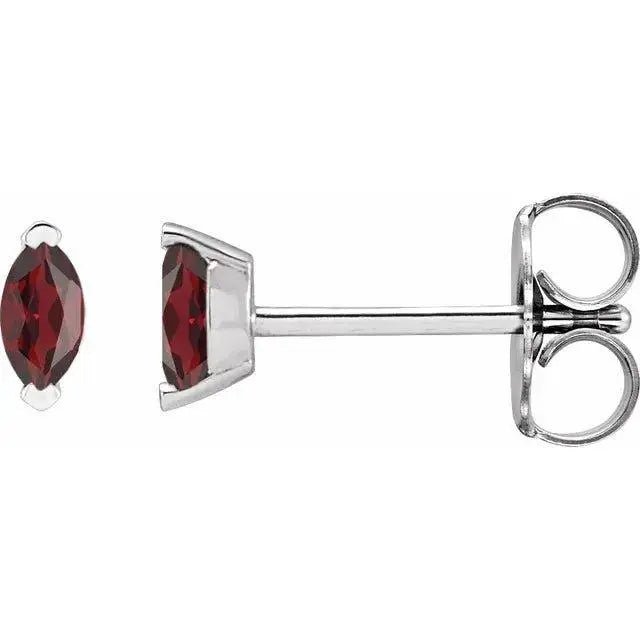 Timeless marquise-cut garnet earrings, perfect for formal occasions or gifting.