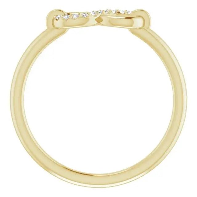 Side view of 14K Gold Infinity Lock Ring highlighting its intricate lock design.