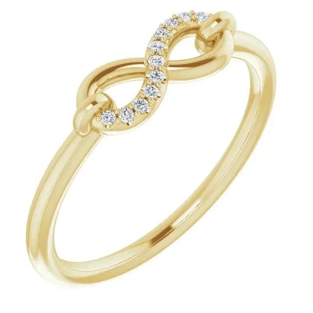 Close-up of 14K Yellow Gold Infinity Lock Ring showcasing craftsmanship.