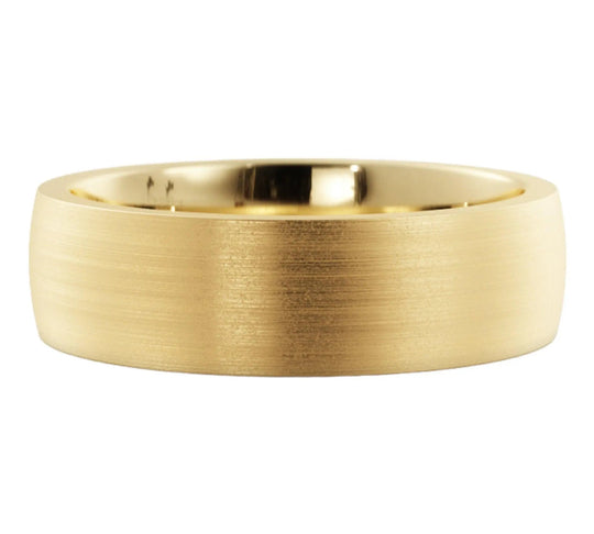 14k gold 6mm satin finish wedding band with a comfort fit design in white gold.