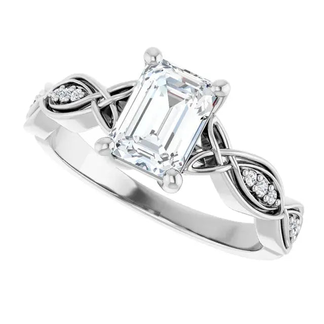 1ct emerald cut engagement ring with infinity design by Dimitrios Creations