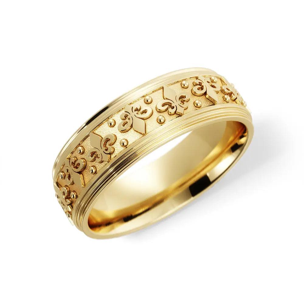 Fleur-de-lis wedding ring in 14K yellow gold 6mm