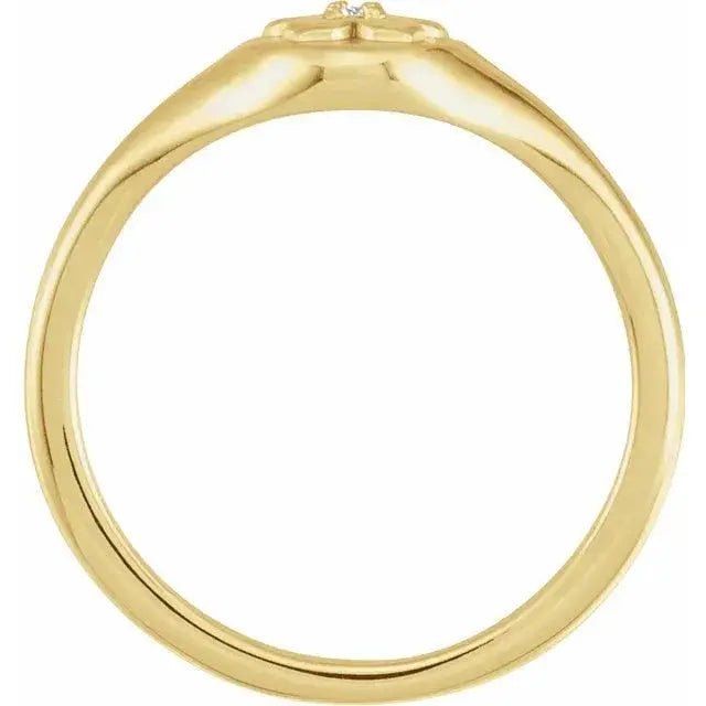 Yellow gold women's signet ring featuring floral patterns