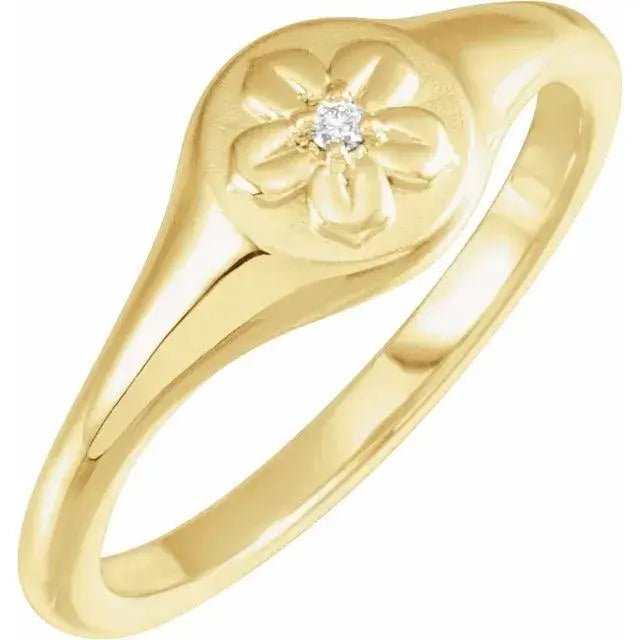 14K gold floral signet ring with intricate engravings