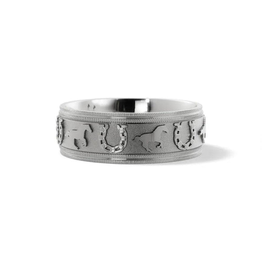 Men’s 14K white gold wedding ring with horseshoe design