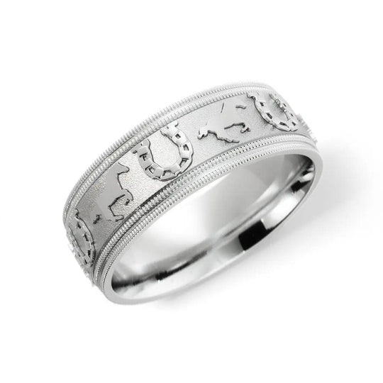 Horseshoe wedding ring for men in 14K white gold 6mm