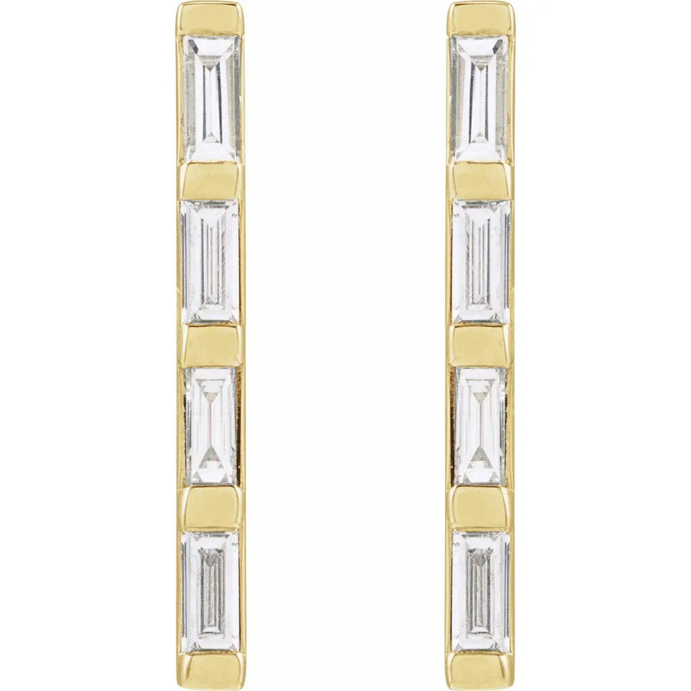 Elegant gold earrings with four natural baguette diamonds