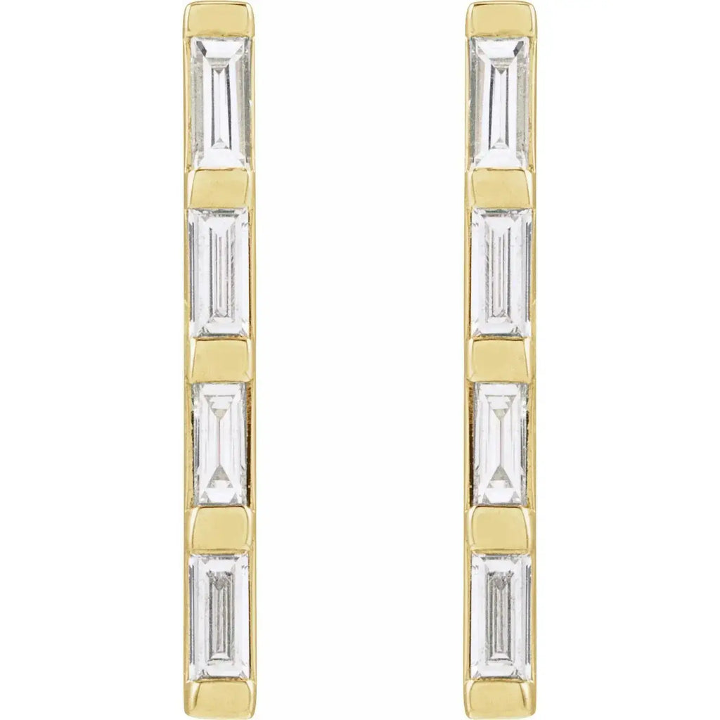 Elegant gold earrings with four natural baguette diamonds