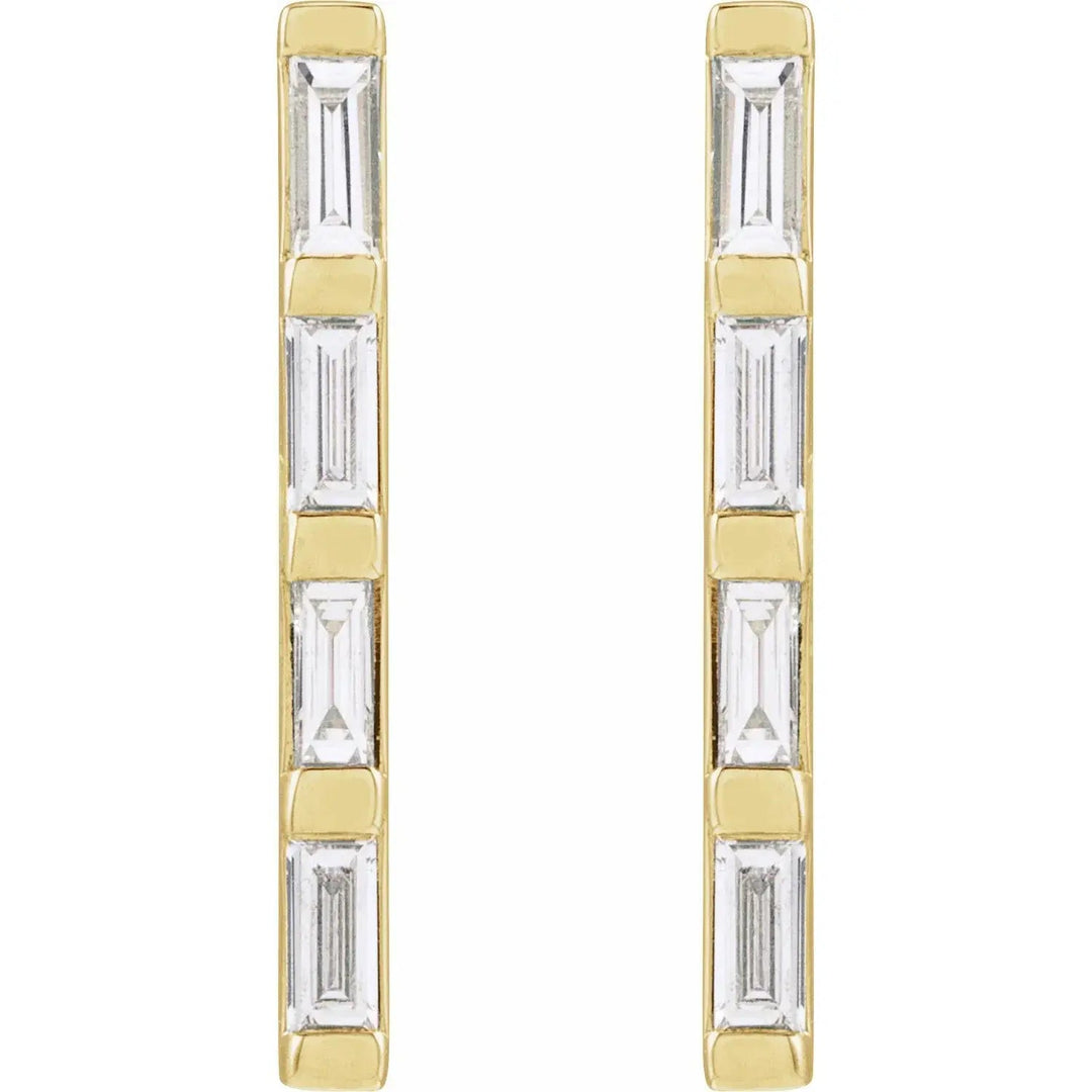 Elegant gold earrings with four natural baguette diamonds