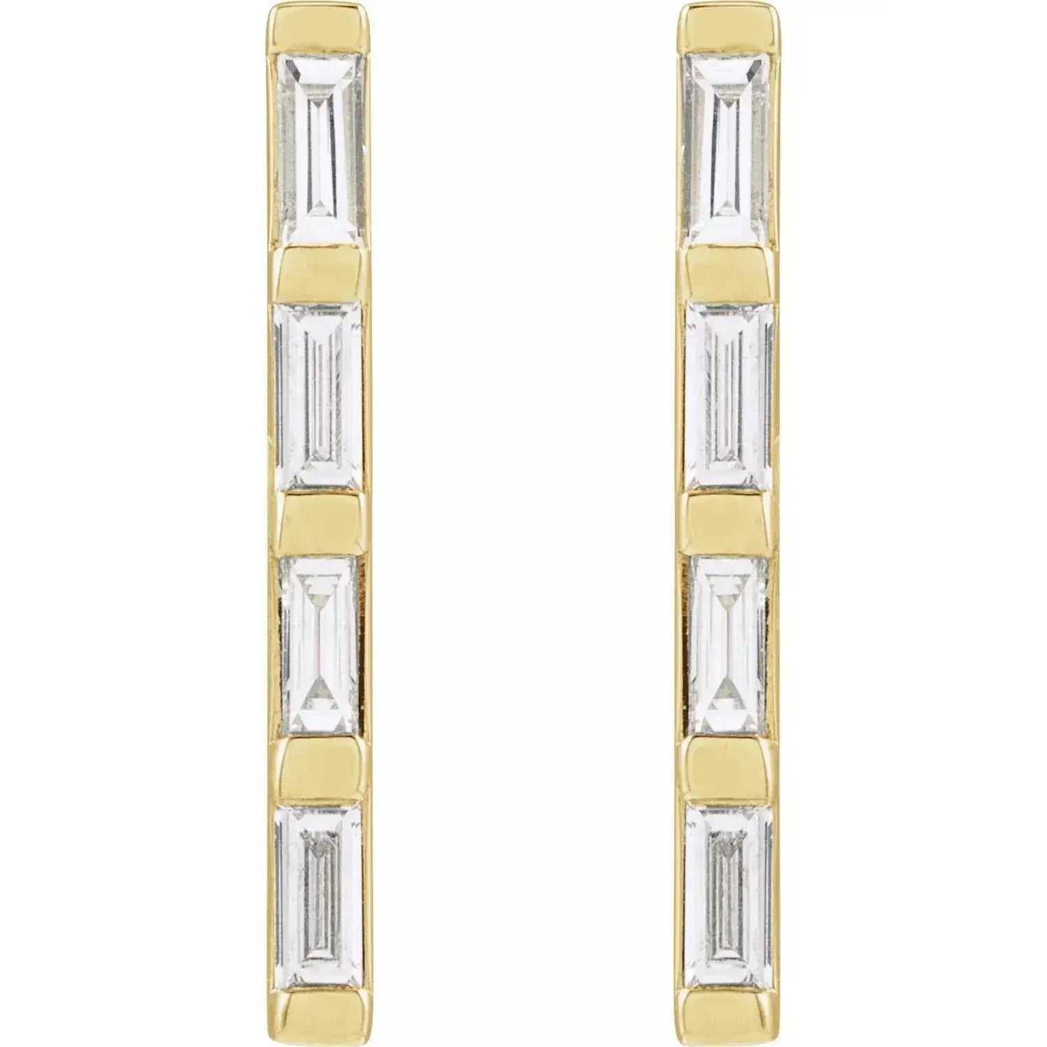 Elegant gold earrings with four natural baguette diamonds