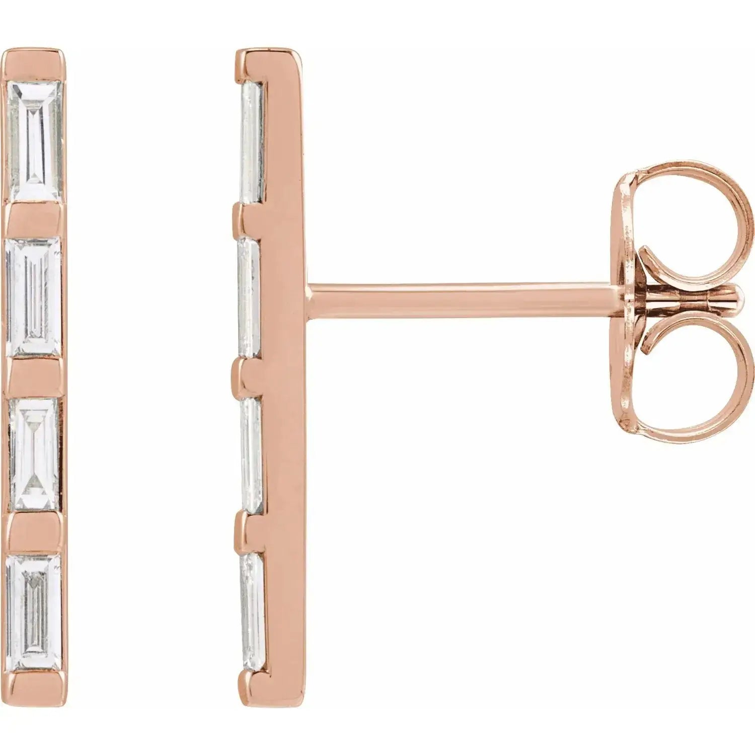 Lab diamond bar earrings set in solid 18K rose gold