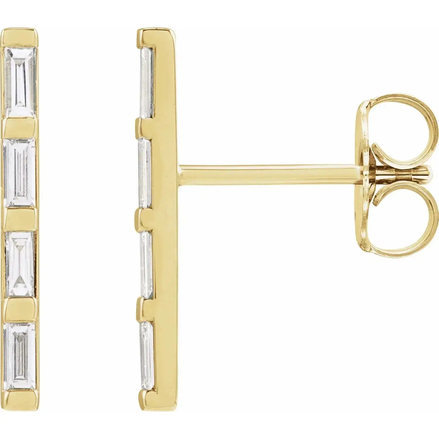 4 baguette lab diamond bar earrings in 10K yellow gold