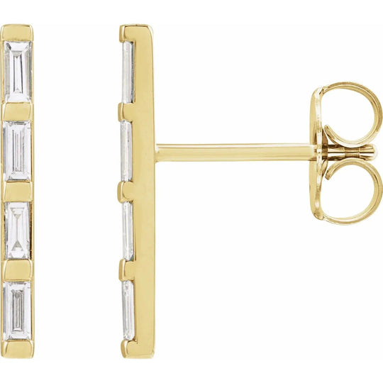 Four baguette diamond bar earrings in 14K gold