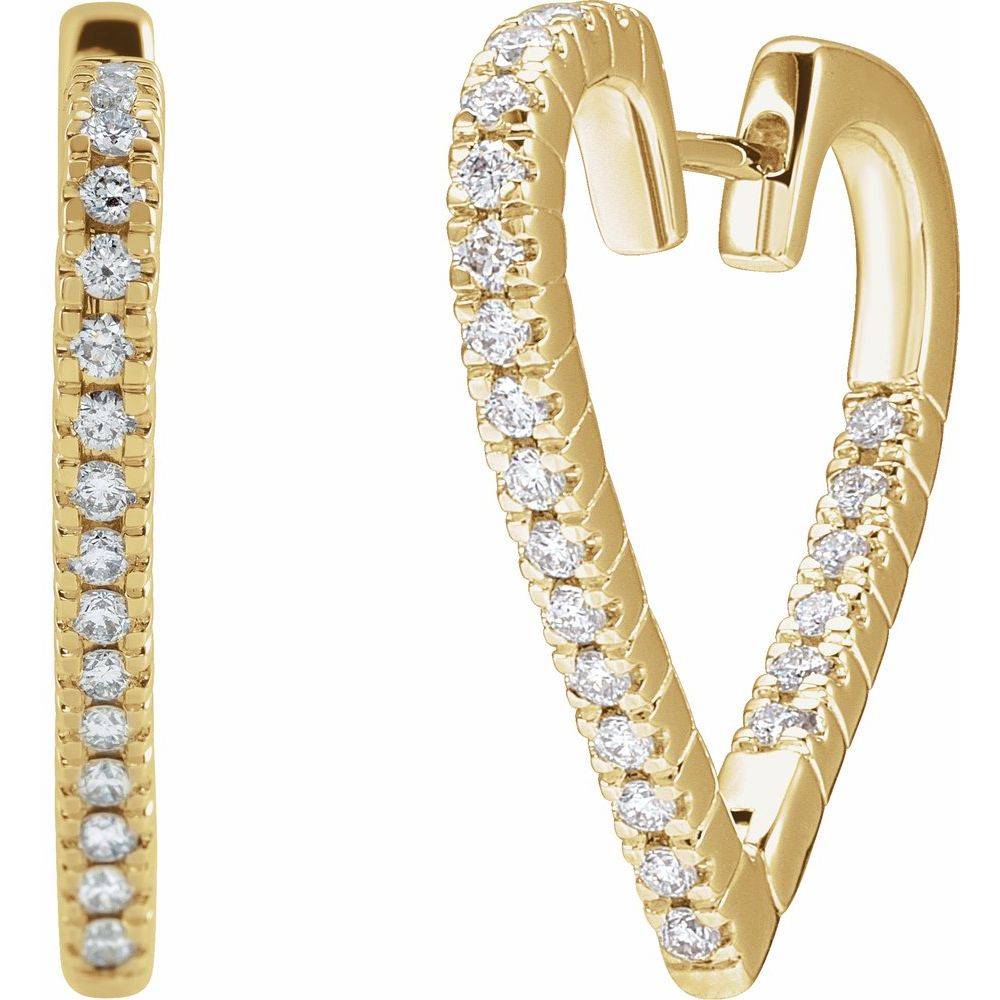 Close-up of 14K gold Heart Hoop Earrings showcasing their elegant heart-shaped silhouette and polished finish